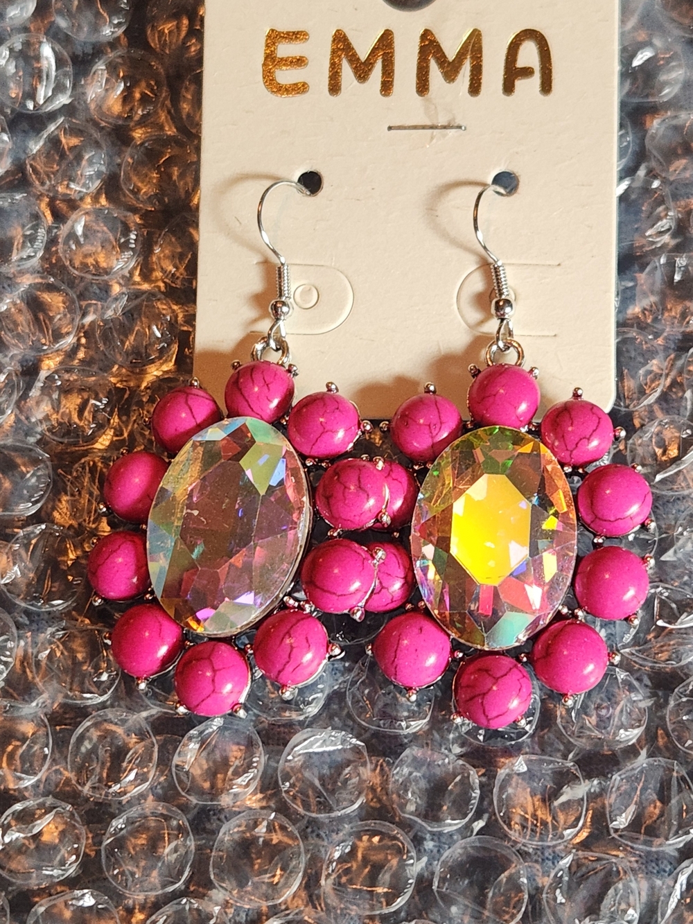 Fuchsia Crystal Drop Earrings By Emma NWT
